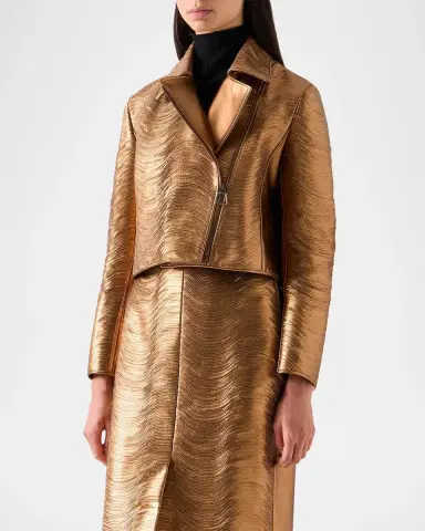 Akris Embroidered Lamé Nappa Leather Moto Jacket | Thumbnail 6 Akris Embroidered Lamé Nappa Leather Moto Jacket | Thumbnail 6