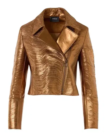 Akris Embroidered Lamé Nappa Leather Moto Jacket | Thumbnail 1 Akris Embroidered Lamé Nappa Leather Moto Jacket | Thumbnail 1