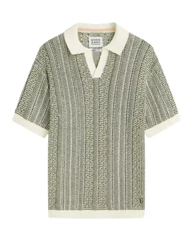 Scotch & Soda Men's Cable-Knit Johnny Collar Polo Sweater | Thumbnail 1 Scotch & Soda Men's Cable-Knit Johnny Collar Polo Sweater | Thumbnail 1