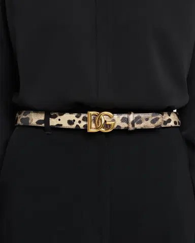 Dolce & Gabbana Leopard-Print Glossy Leather Belt with DG Logo | Thumbnail 2 Dolce & Gabbana Leopard-Print Glossy Leather Belt with DG Logo | Thumbnail 2