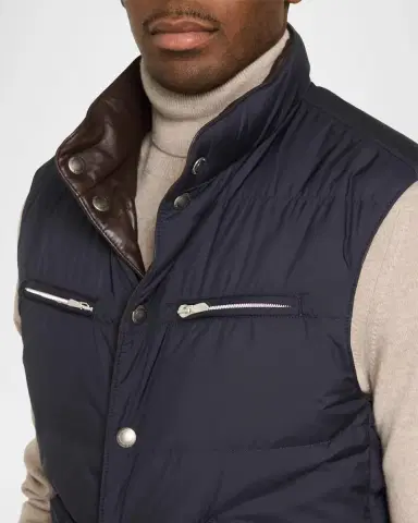 Brunello Cucinelli Men's Reversible Leather and Nylon Quilted Vest | Thumbnail 5 Brunello Cucinelli Men's Reversible Leather and Nylon Quilted Vest | Thumbnail 5