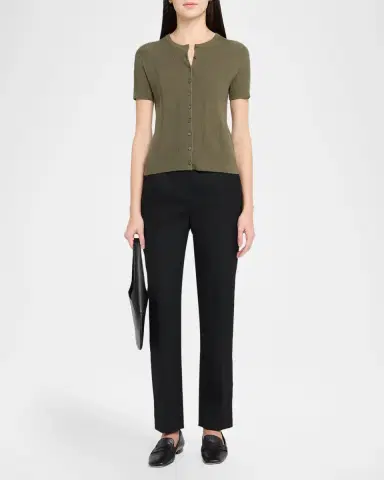 Vince Rib-Knit Cotton Short-Sleeve Cardigan | Thumbnail 2 Vince Rib-Knit Cotton Short-Sleeve Cardigan | Thumbnail 2