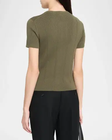 Vince Rib-Knit Cotton Short-Sleeve Cardigan | Thumbnail 3 Vince Rib-Knit Cotton Short-Sleeve Cardigan | Thumbnail 3