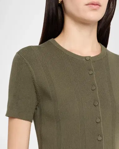 Vince Rib-Knit Cotton Short-Sleeve Cardigan | Thumbnail 5 Vince Rib-Knit Cotton Short-Sleeve Cardigan | Thumbnail 5
