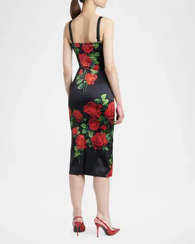 Dolce & Gabbana Sleeveless Rose Silk Midi Bustier Dress | Thumbnail 3 Dolce & Gabbana Sleeveless Rose Silk Midi Bustier Dress | Thumbnail 3