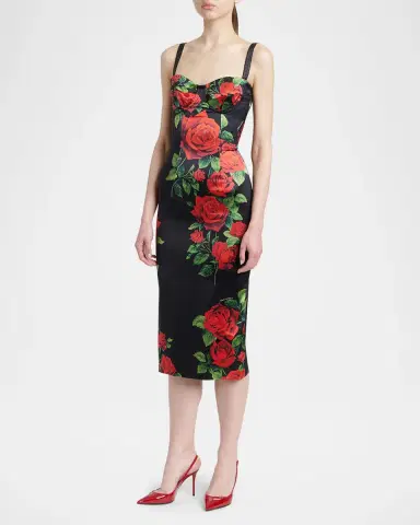 Dolce & Gabbana Sleeveless Rose Silk Midi Bustier Dress | Thumbnail 4 Dolce & Gabbana Sleeveless Rose Silk Midi Bustier Dress | Thumbnail 4