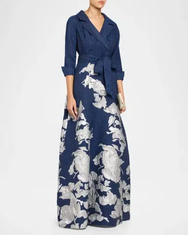Rickie Freeman for Teri Jon Metallic Floral Jacquard Shirt Gown | Thumbnail 4 Rickie Freeman for Teri Jon Metallic Floral Jacquard Shirt Gown | Thumbnail 4