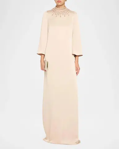 Rickie Freeman for Teri Jon Embellished Collar Satin Gown | Thumbnail 2 Rickie Freeman for Teri Jon Embellished Collar Satin Gown | Thumbnail 2