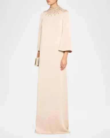 Rickie Freeman for Teri Jon Embellished Collar Satin Gown | Thumbnail 4 Rickie Freeman for Teri Jon Embellished Collar Satin Gown | Thumbnail 4