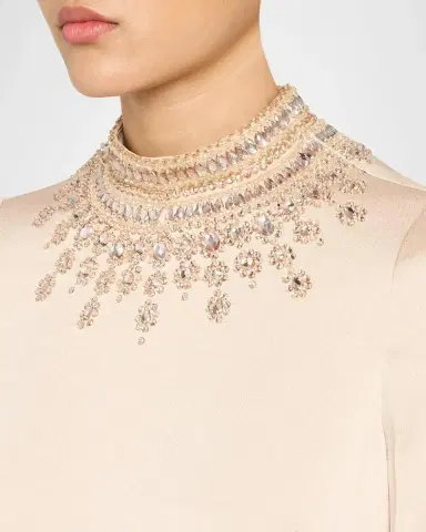 Rickie Freeman for Teri Jon Embellished Collar Satin Gown | Thumbnail 5 Rickie Freeman for Teri Jon Embellished Collar Satin Gown | Thumbnail 5