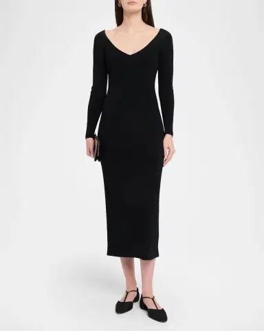 FFORME Lottie Wide V-Neck Ribbed Long-Sleeve Midi Dress | Thumbnail 2 FFORME Lottie Wide V-Neck Ribbed Long-Sleeve Midi Dress | Thumbnail 2