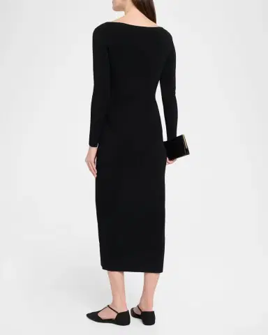 FFORME Lottie Wide V-Neck Ribbed Long-Sleeve Midi Dress | Thumbnail 3 FFORME Lottie Wide V-Neck Ribbed Long-Sleeve Midi Dress | Thumbnail 3