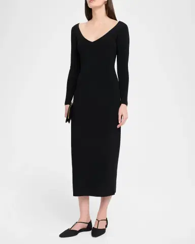 FFORME Lottie Wide V-Neck Ribbed Long-Sleeve Midi Dress | Thumbnail 4 FFORME Lottie Wide V-Neck Ribbed Long-Sleeve Midi Dress | Thumbnail 4