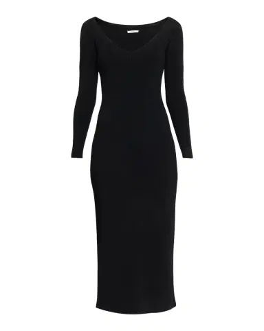 FFORME Lottie Wide V-Neck Ribbed Long-Sleeve Midi Dress | Thumbnail 1 FFORME Lottie Wide V-Neck Ribbed Long-Sleeve Midi Dress | Thumbnail 1