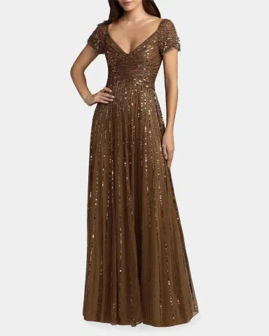 Mac Duggal Embellished Mesh Fit-&-Flare Gown | Thumbnail 2 Mac Duggal Embellished Mesh Fit-&-Flare Gown | Thumbnail 2