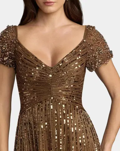 Mac Duggal Embellished Mesh Fit-&-Flare Gown | Thumbnail 4 Mac Duggal Embellished Mesh Fit-&-Flare Gown | Thumbnail 4