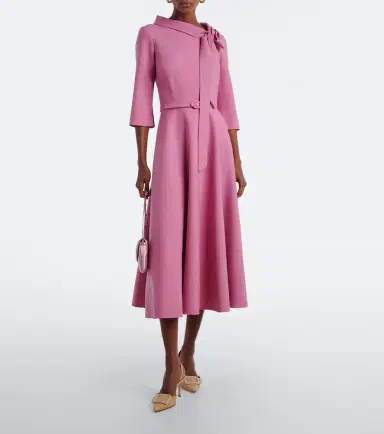 Oscar de la Renta Belted tie-neck wool-blend midi dress | Thumbnail 2 Oscar de la Renta Belted tie-neck wool-blend midi dress | Thumbnail 2