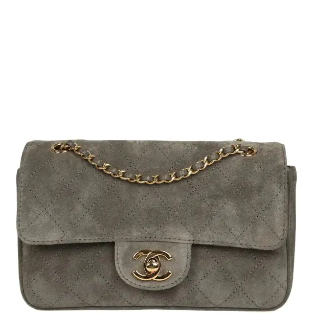 Chanel Mini "Souplissimo" Flap Bag Dark Grey Suede Gold Hardware Chanel Mini "Souplissimo" Flap Bag Dark Grey Suede Gold Hardware