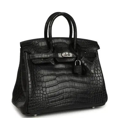 HERMÈS Hermes Birkin 25 Black Matte Alligator Palladium Hardware | Thumbnail 2 HERMÈS Hermes Birkin 25 Black Matte Alligator Palladium Hardware | Thumbnail 2
