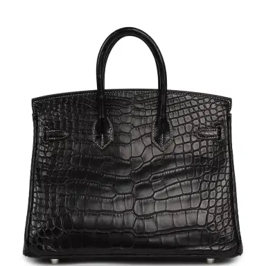 HERMÈS Hermes Special Order (HSS) Birkin 25 Black Matte Verso Alligator Brushed Palladium Hardware | Thumbnail 4 HERMÈS Hermes Special Order (HSS) Birkin 25 Black Matte Verso Alligator Brushed Palladium Hardware | Thumbnail 4