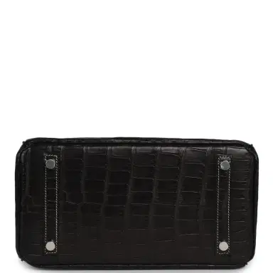 HERMÈS Hermes Special Order (HSS) Birkin 25 Black Matte Verso Alligator Brushed Palladium Hardware | Thumbnail 6 HERMÈS Hermes Special Order (HSS) Birkin 25 Black Matte Verso Alligator Brushed Palladium Hardware | Thumbnail 6