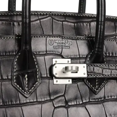 HERMÈS Hermes Special Order (HSS) Birkin 25 Black Matte Verso Alligator Brushed Palladium Hardware | Thumbnail 7 HERMÈS Hermes Special Order (HSS) Birkin 25 Black Matte Verso Alligator Brushed Palladium Hardware | Thumbnail 7