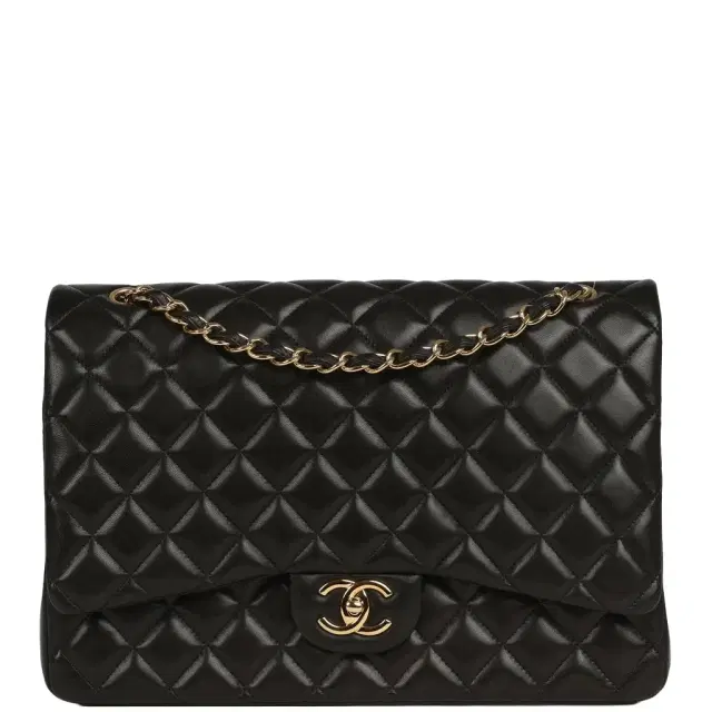 Pre-owned Chanel Maxi Classic Double Flap Bag Black Lambskin Gold Hardware Pre-owned Chanel Maxi Classic Double Flap Bag Black Lambskin Gold Hardware