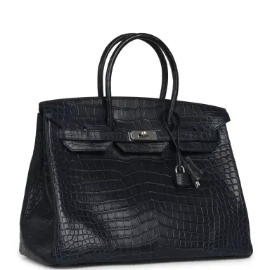 HERMÈS Pre-owned Hermes Birkin 35 Bleu Marine Matte Porosus Crocodile Palladium Hardware | Thumbnail 2 HERMÈS Pre-owned Hermes Birkin 35 Bleu Marine Matte Porosus Crocodile Palladium Hardware | Thumbnail 2