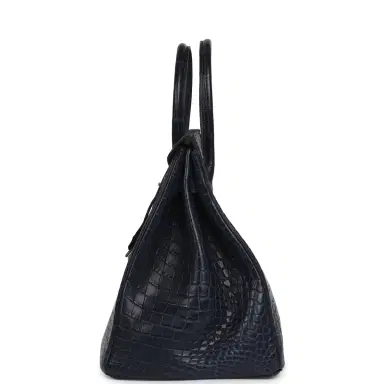 HERMÈS Pre-owned Hermes Birkin 35 Bleu Marine Matte Porosus Crocodile Palladium Hardware | Thumbnail 3 HERMÈS Pre-owned Hermes Birkin 35 Bleu Marine Matte Porosus Crocodile Palladium Hardware | Thumbnail 3