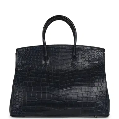 HERMÈS Pre-owned Hermes Birkin 35 Bleu Marine Matte Porosus Crocodile Palladium Hardware | Thumbnail 4 HERMÈS Pre-owned Hermes Birkin 35 Bleu Marine Matte Porosus Crocodile Palladium Hardware | Thumbnail 4