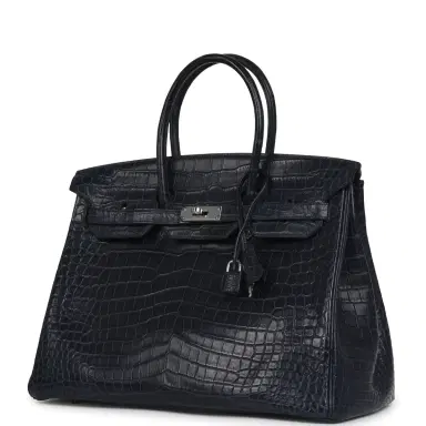 HERMÈS Pre-owned Hermes Birkin 35 Bleu Marine Matte Porosus Crocodile Palladium Hardware | Thumbnail 5 HERMÈS Pre-owned Hermes Birkin 35 Bleu Marine Matte Porosus Crocodile Palladium Hardware | Thumbnail 5