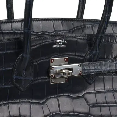 HERMÈS Pre-owned Hermes Birkin 35 Bleu Marine Matte Porosus Crocodile Palladium Hardware | Thumbnail 7 HERMÈS Pre-owned Hermes Birkin 35 Bleu Marine Matte Porosus Crocodile Palladium Hardware | Thumbnail 7