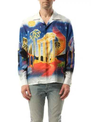 Casablanca Long Sleeve Cuban Collar Shirt in Midnight Acropolis Multicolour | Thumbnail 1 Casablanca Long Sleeve Cuban Collar Shirt in Midnight Acropolis Multicolour | Thumbnail 1