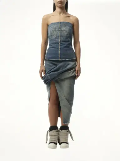 RICK OWENS DRKSHDW Bustier Top in Washed Indigo Blue | Thumbnail 4 RICK OWENS DRKSHDW Bustier Top in Washed Indigo Blue | Thumbnail 4