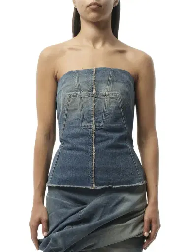 RICK OWENS DRKSHDW Bustier Top in Washed Indigo Blue | Thumbnail 1 RICK OWENS DRKSHDW Bustier Top in Washed Indigo Blue | Thumbnail 1