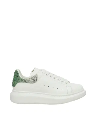 Alexander McQueen Larry Oversized Heel Sneaker in White/green Crystal | Thumbnail 1 Alexander McQueen Larry Oversized Heel Sneaker in White/green Crystal | Thumbnail 1