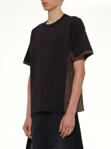 Sacai Cotton Typewriter x Jersey T-shirt in Navy/taupe | Thumbnail 2 Sacai Cotton Typewriter x Jersey T-shirt in Navy/taupe | Thumbnail 2