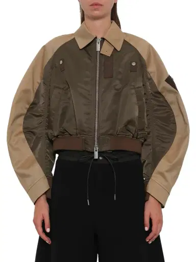 Sacai Cotton Chino x Nylon Twill Blouson in Khaki/beige Khaki | Thumbnail 1 Sacai Cotton Chino x Nylon Twill Blouson in Khaki/beige Khaki | Thumbnail 1