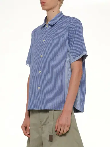 Sacai Poplin Shirt in Blue Stripe | Thumbnail 2 Sacai Poplin Shirt in Blue Stripe | Thumbnail 2