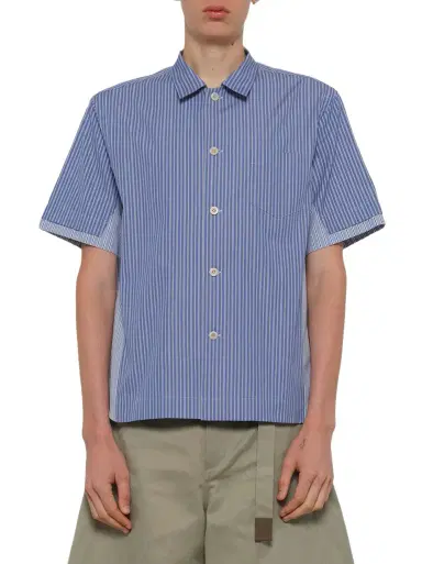 Sacai Poplin Shirt in Blue Stripe | Thumbnail 1 Sacai Poplin Shirt in Blue Stripe | Thumbnail 1