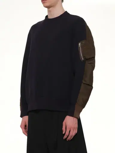 Sacai Sponge Sweat Pullover in Navy/dark Khaki | Thumbnail 2 Sacai Sponge Sweat Pullover in Navy/dark Khaki | Thumbnail 2