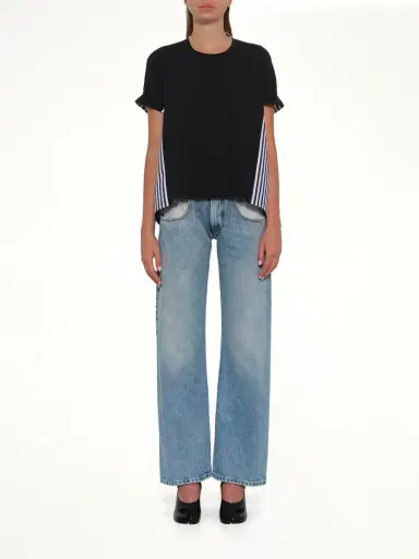 Sacai Cotton Poplin x Jersey T-shirt in Navy/stripe Navy | Thumbnail 7 Sacai Cotton Poplin x Jersey T-shirt in Navy/stripe Navy | Thumbnail 7