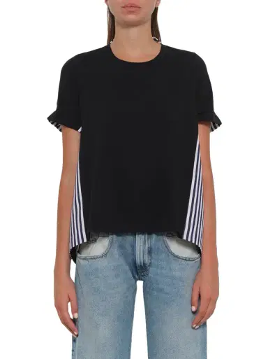 Sacai Cotton Poplin x Jersey T-shirt in Navy/stripe Navy | Thumbnail 1 Sacai Cotton Poplin x Jersey T-shirt in Navy/stripe Navy | Thumbnail 1