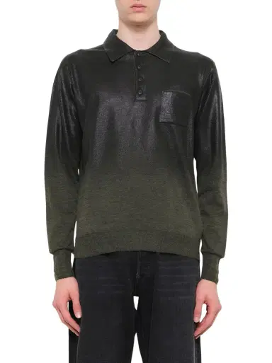 Maison Margiela Coated Knit Polo in Green/black Green | Thumbnail 1 Maison Margiela Coated Knit Polo in Green/black Green | Thumbnail 1