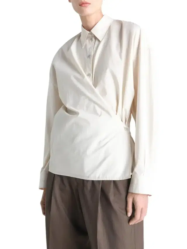 Straight Collar Twisted Shirt in Light Cream Beige Straight Collar Twisted Shirt in Light Cream Beige