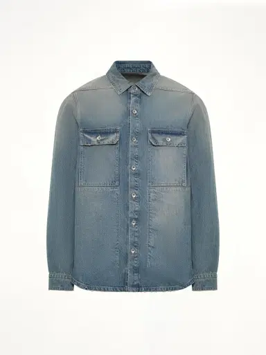 RICK OWENS DRKSHDW Denim Outershirt in Washed Indigo Blue | Thumbnail 3 RICK OWENS DRKSHDW Denim Outershirt in Washed Indigo Blue | Thumbnail 3