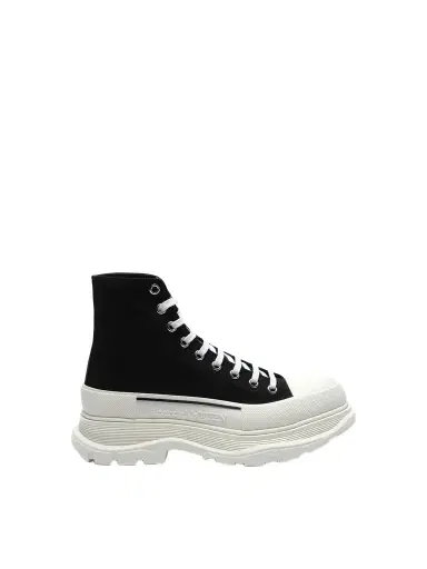 Alexander McQueen Tread Slick Canvas Lace-up Boots in Black/white | Thumbnail 1 Alexander McQueen Tread Slick Canvas Lace-up Boots in Black/white | Thumbnail 1