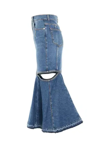 Alexander McQueen Slashed Midi Denim Skirt in Blue Wash | Thumbnail 2 Alexander McQueen Slashed Midi Denim Skirt in Blue Wash | Thumbnail 2