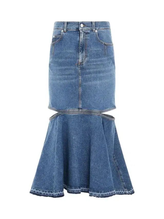 Slashed Midi Denim Skirt in Blue Wash Slashed Midi Denim Skirt in Blue Wash