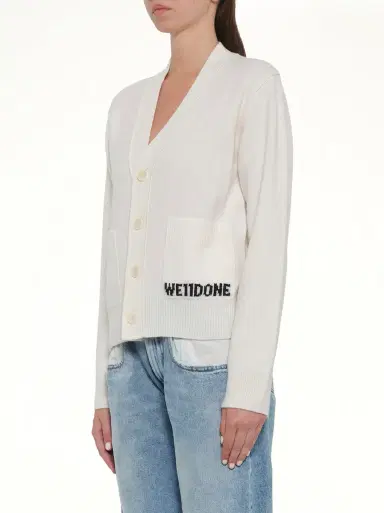 We11Done Pocket Logo Knit Cardigan in Ivory White | Thumbnail 2 We11Done Pocket Logo Knit Cardigan in Ivory White | Thumbnail 2